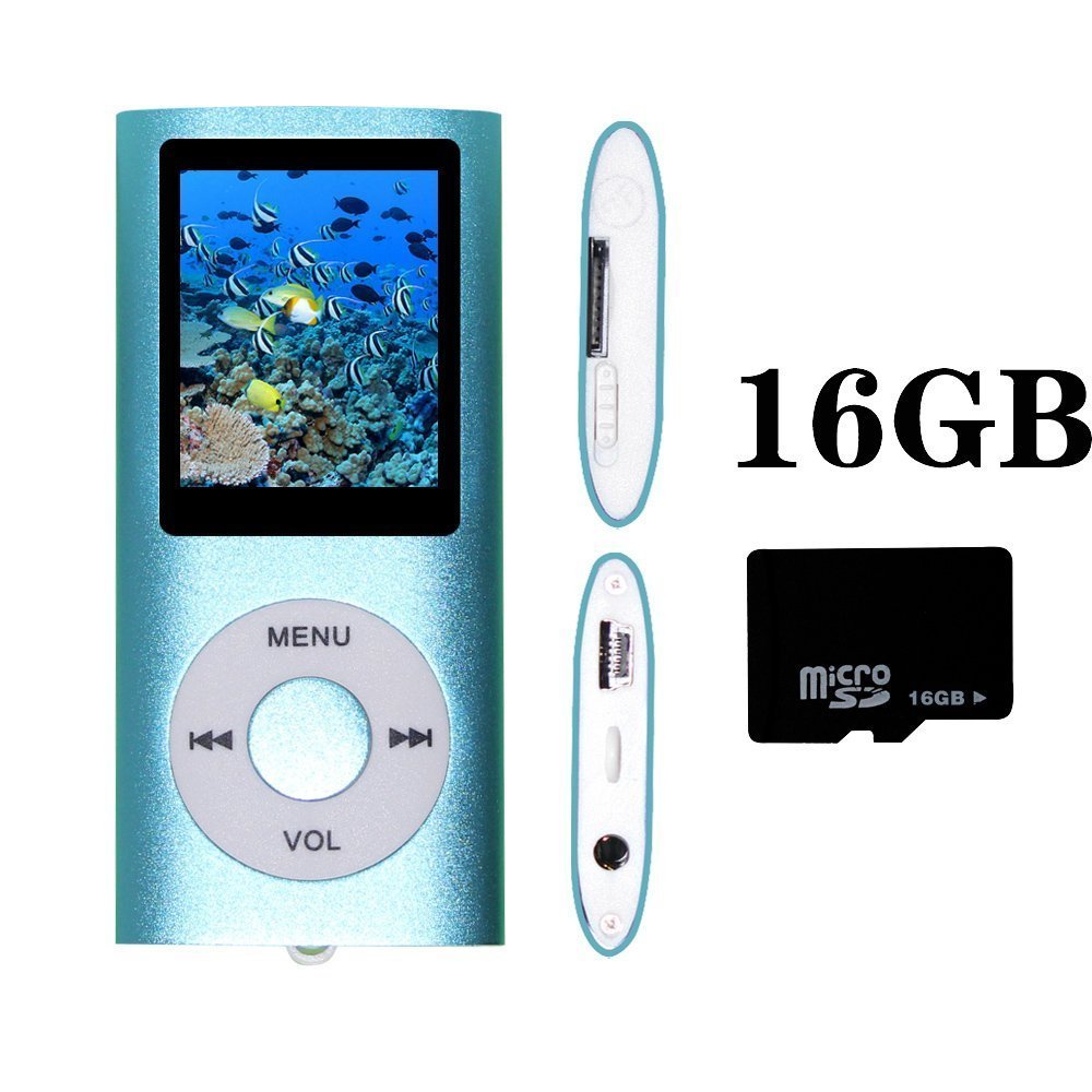 INC Blue Portable MP4 Player MP3 Player Video Player with Photo Viewer, Voice Recorder with 16 GB Micro SD Card